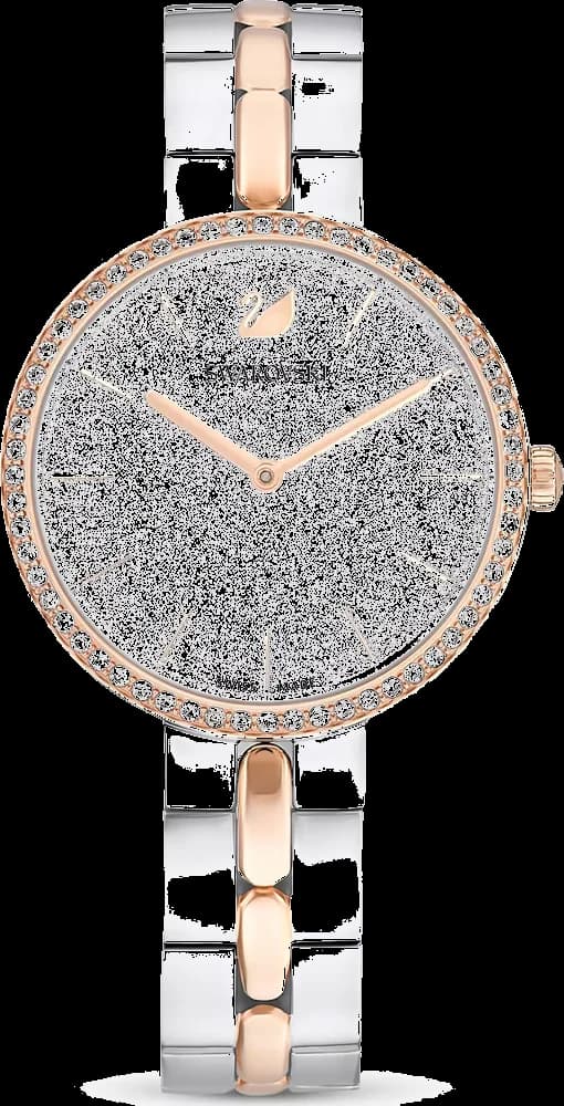 Montre Swarovski 5644081 au cadran blanc nacré, aiguilles dorées et index cristal, style élégant