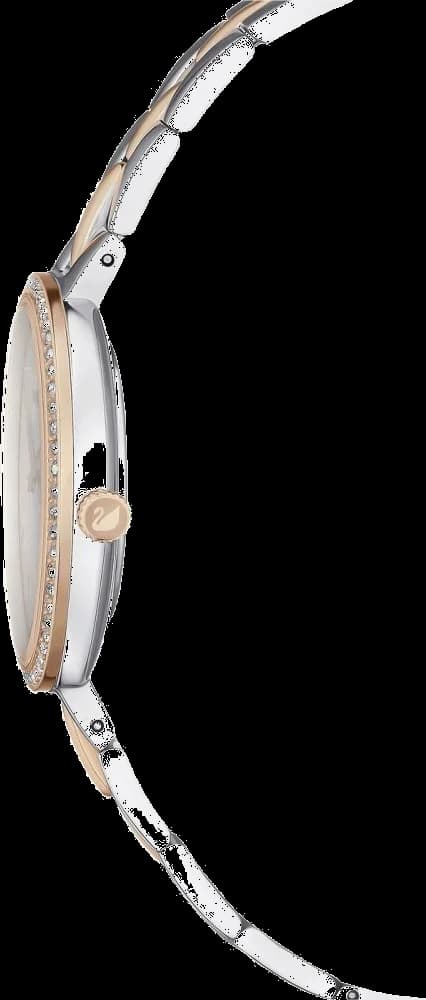 Cadran Swarovski 5644081 au cadran blanc nacré avec index cristal et aiguilles bicolores, complications date