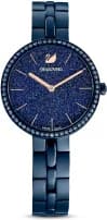 Cadran Swarovski 5647452 au bleu soleil, index en cristaux Swarovski, aiguilles dorées, date à 3h, élégance féminine