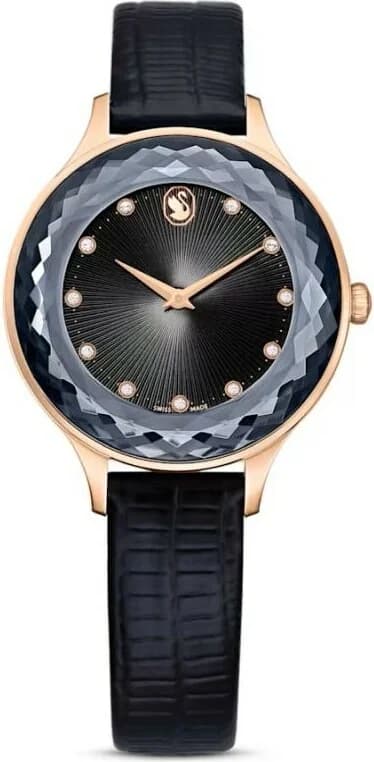 Cadran Swarovski 5650033 avec index en cristal Swarovski sur fond noir, aiguilles dorées fines