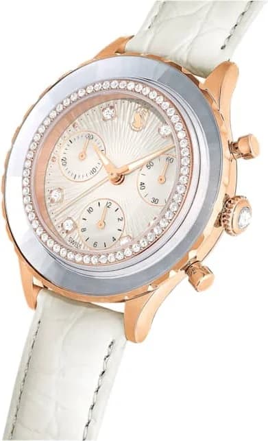 Boîtier Swarovski 5671150 en acier inoxydable doré, lunette fixe avec cristaux, profil fin et poussoirs chrono