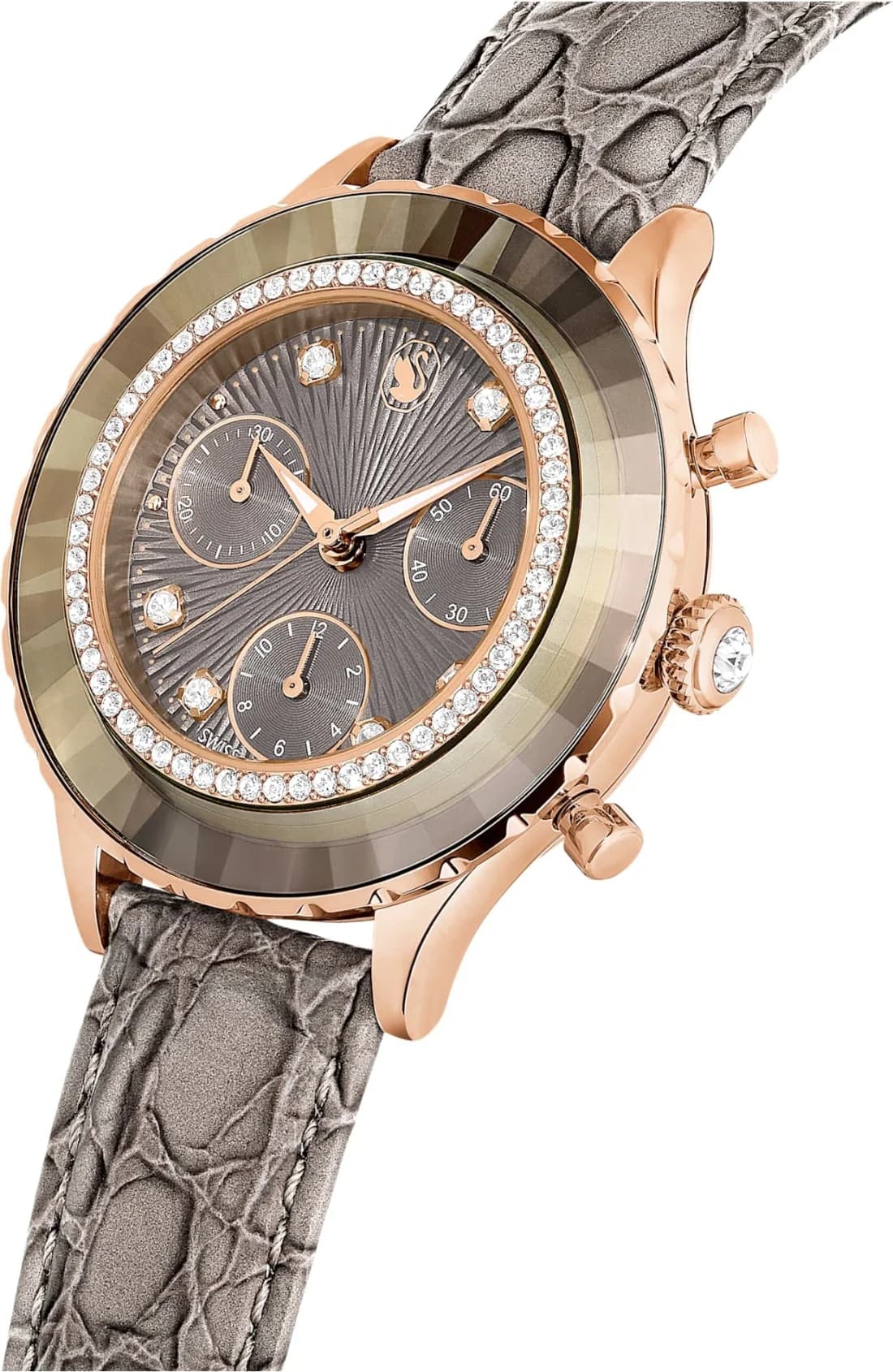 Cadran Swarovski 5671153 avec index cristaux Swarovski, aiguilles dorées, compteurs chrono