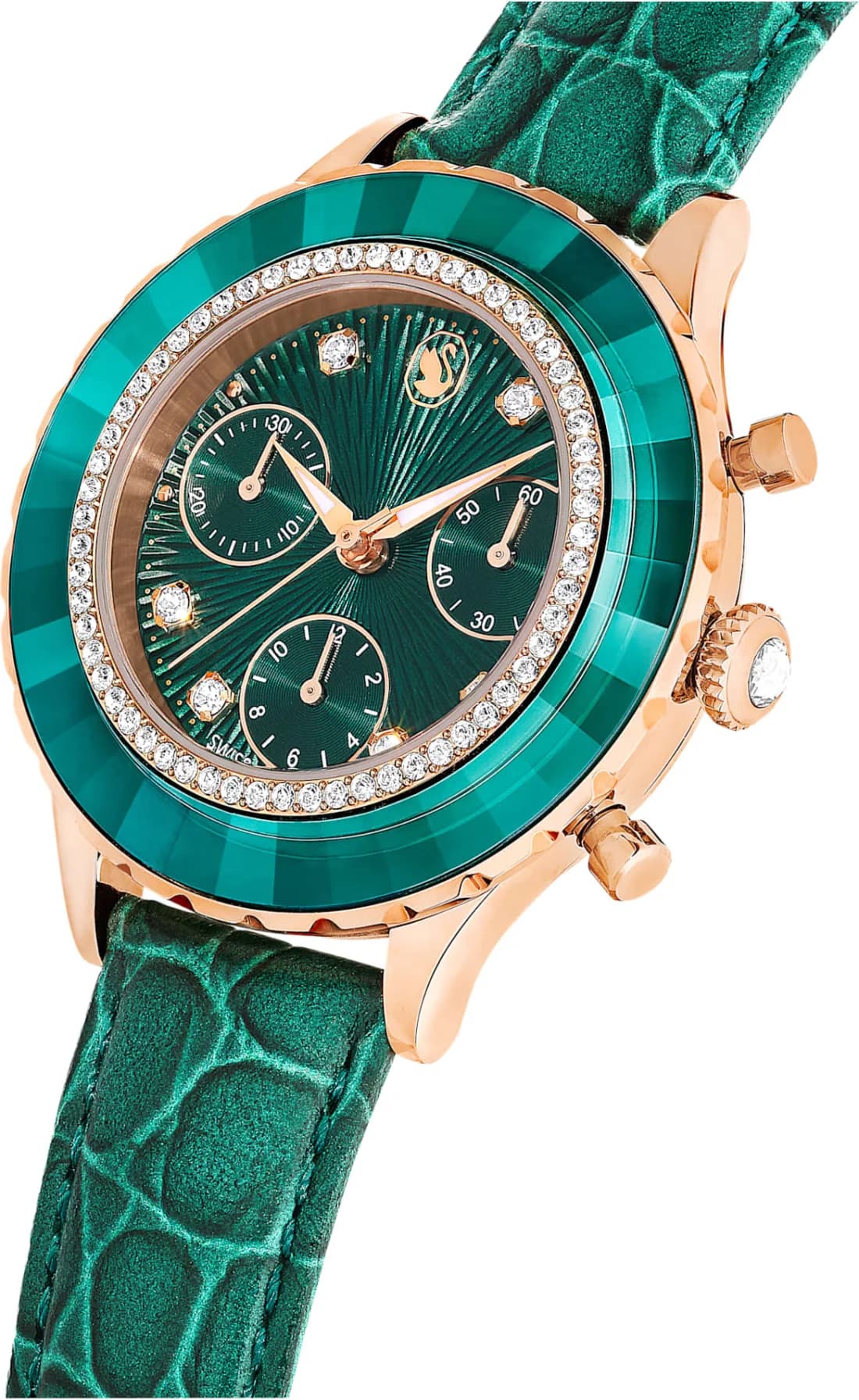 Cadran Swarovski 5672931 orné d'index en cristal, aiguilles dorées et compteurs chrono