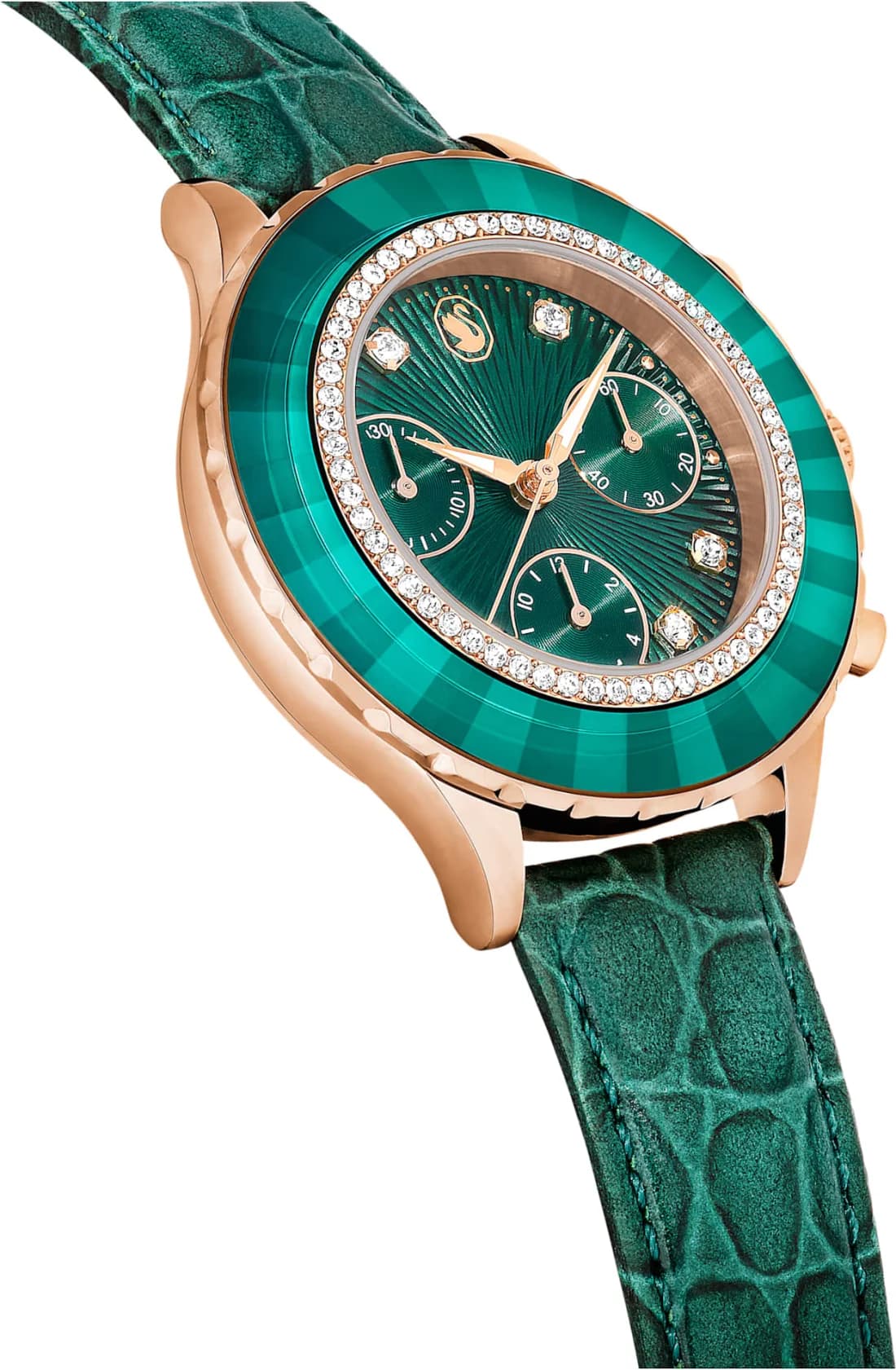 Bracelet Swarovski 5672931 en cuir vert avec boucle ardillon en finition or rose
