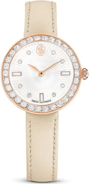 Montre Swarovski 5672968 au cadran guilloché blanc et boîtier argenté, élégance intemporelle et raffinement