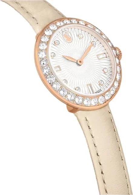 Montre Swarovski Certa 5672968 bracelet en cuir beige cadran guilloché blanc vue 3