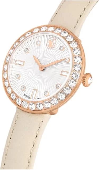 Montre Swarovski Certa 5672968 bracelet en cuir beige cadran guilloché blanc vue 5