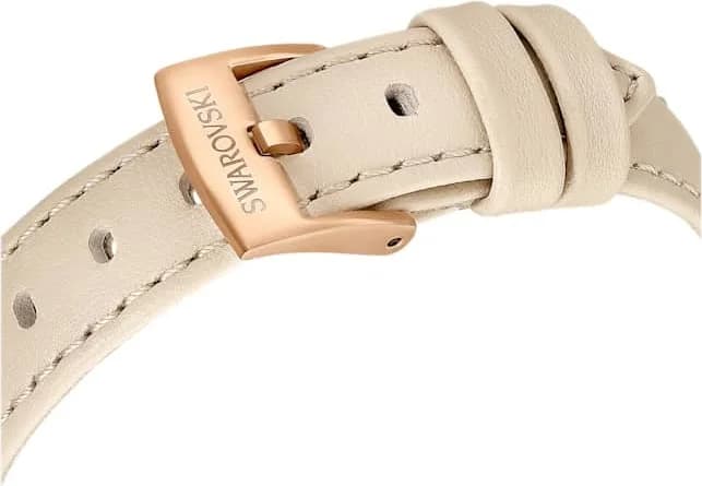 Montre Swarovski Certa 5672968 bracelet en cuir beige cadran guilloché blanc vue 6