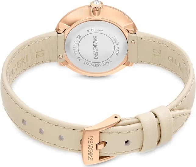 Montre Swarovski Certa 5672968 bracelet en cuir beige cadran guilloché blanc vue 7