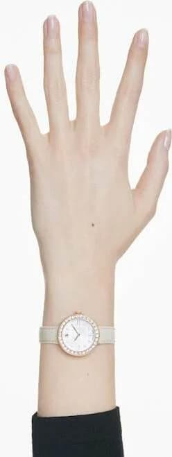 Montre Swarovski Certa 5672968 bracelet en cuir beige cadran guilloché blanc vue 8