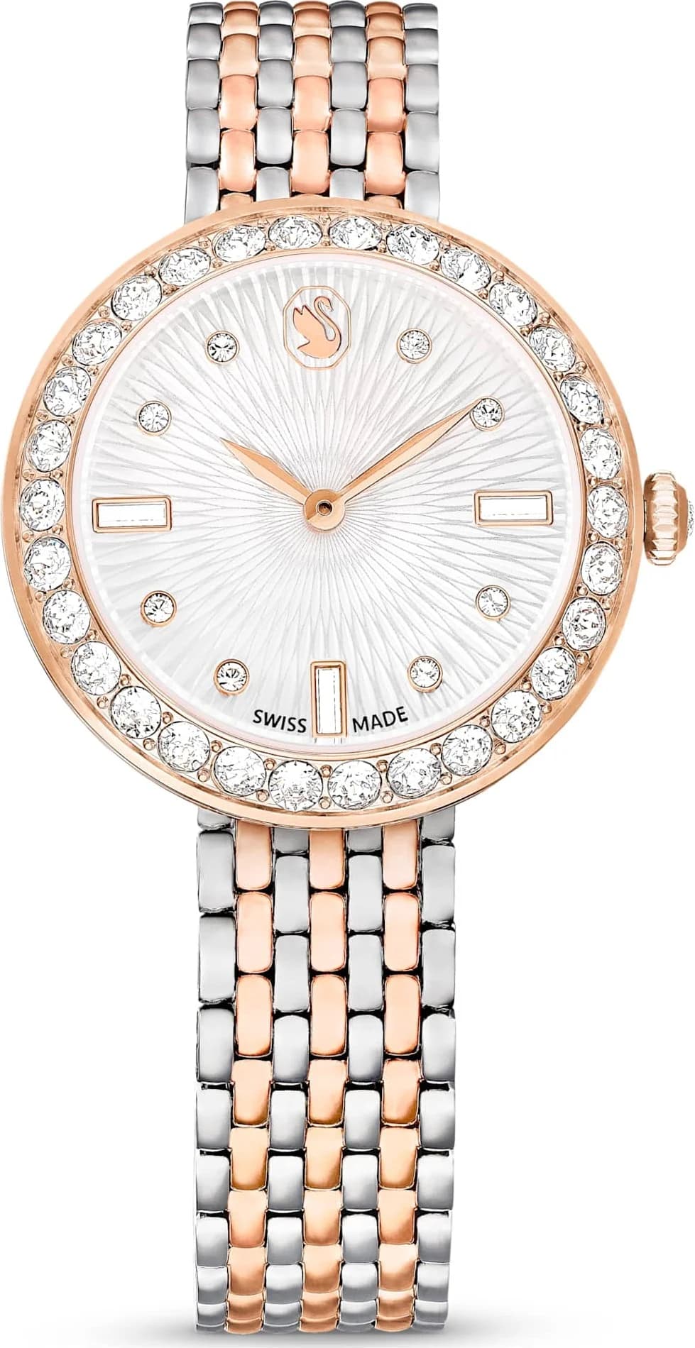 Montre Swarovski 5672971 au cadran blanc nacré et aiguilles dorées, style élégant et raffiné