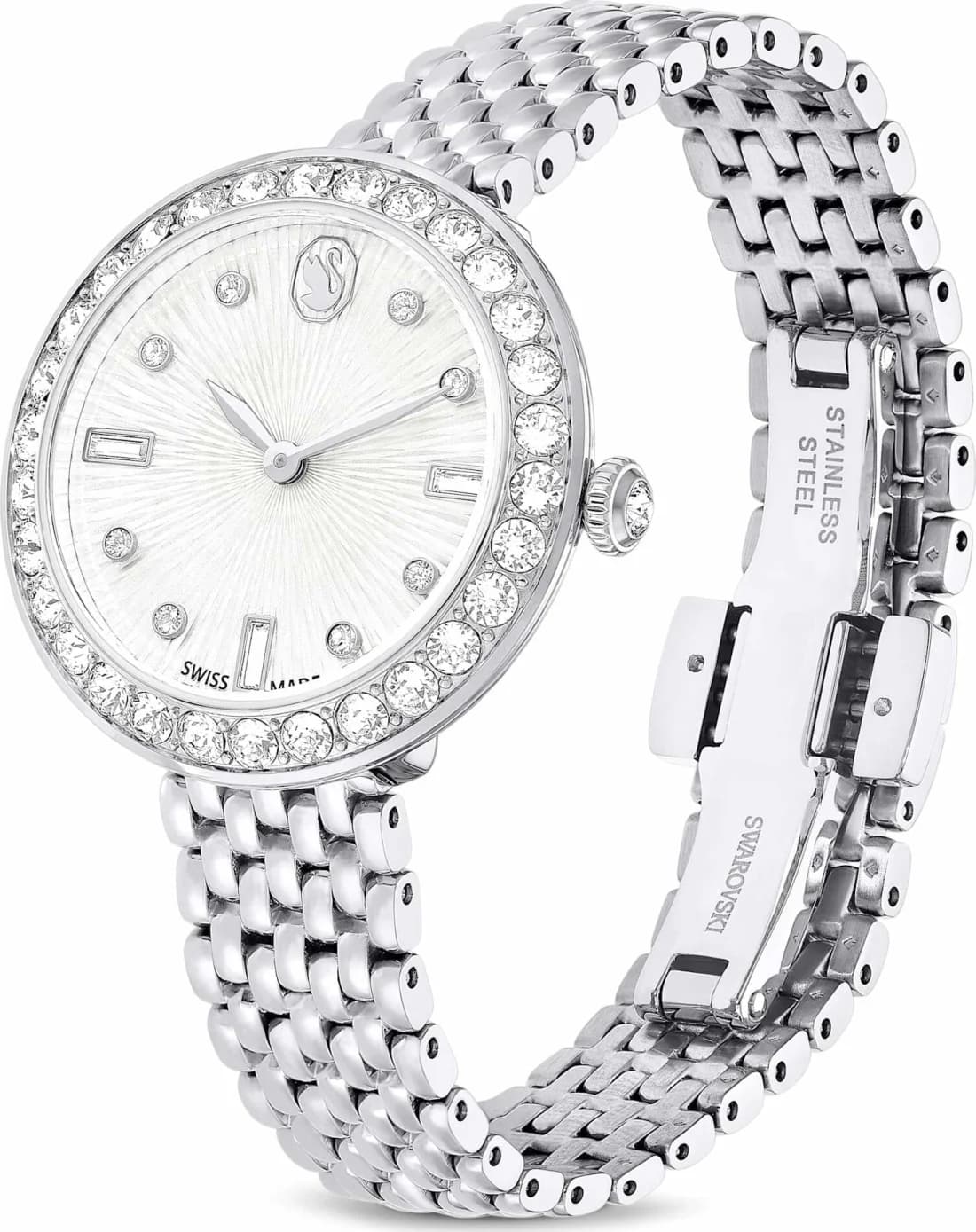 Boîtier Swarovski 5673022 en acier inoxydable avec lunette incrustée de cristaux, profil fin et épuré