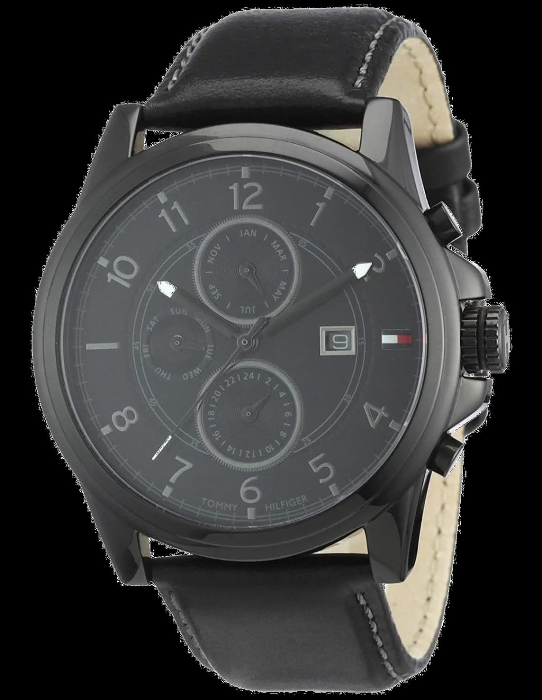 Montre Tommy Hilfiger 1710295 au cadran noir soleil et boîtier acier 44mm, style classique chic