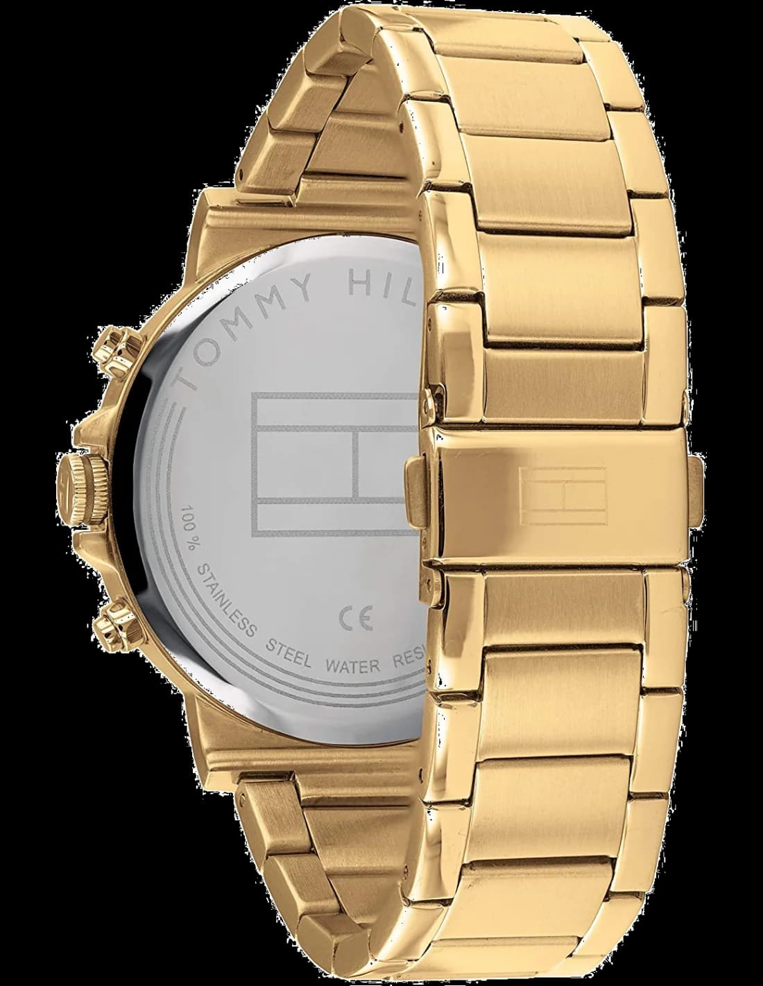Bracelet Tommy Hilfiger 1710384 en acier doré, maillons polis, fermoir déployante signé