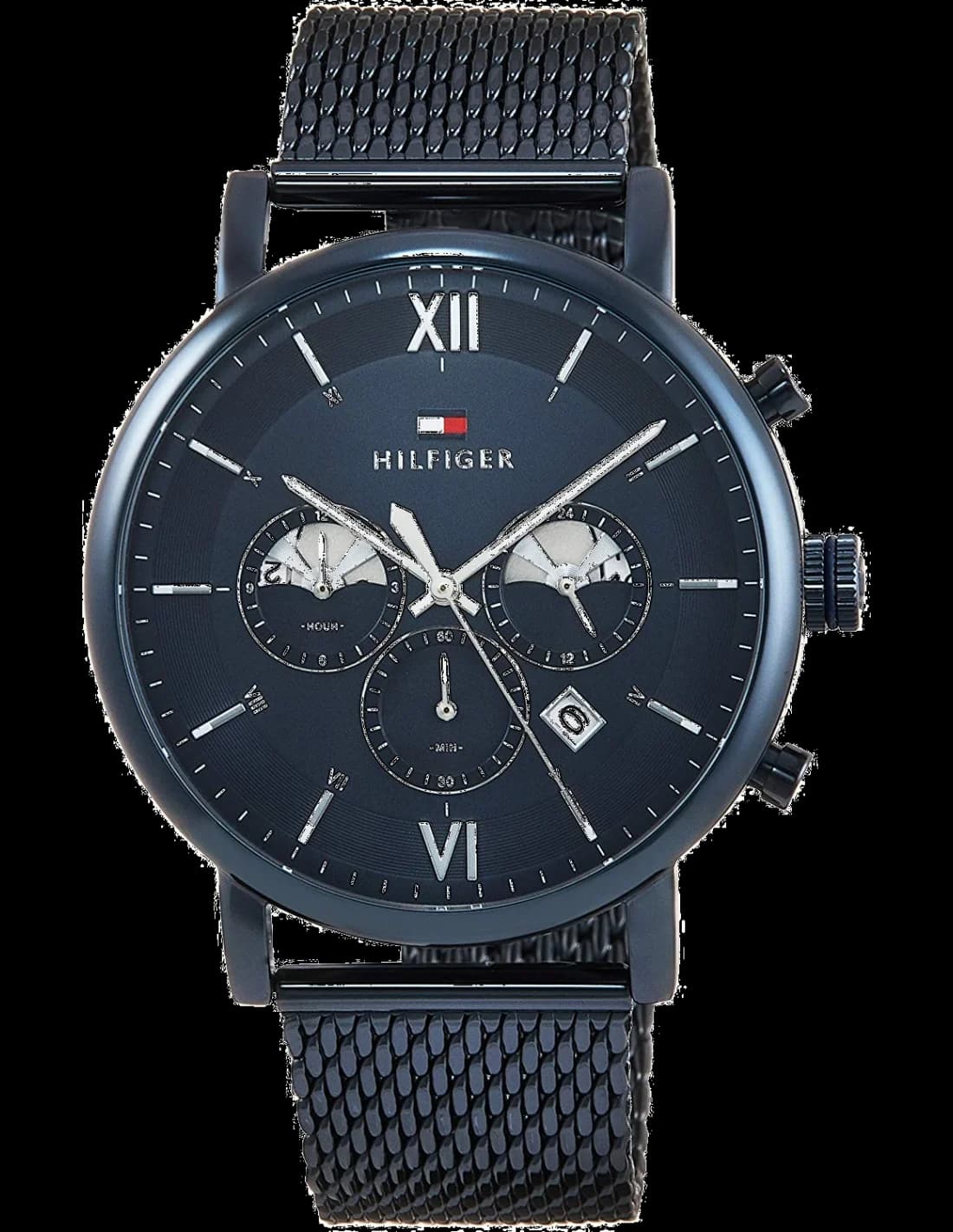 Montre Tommy Hilfiger 1710397 en acier brossé avec cadran bleu soleil et index bâtons argentés