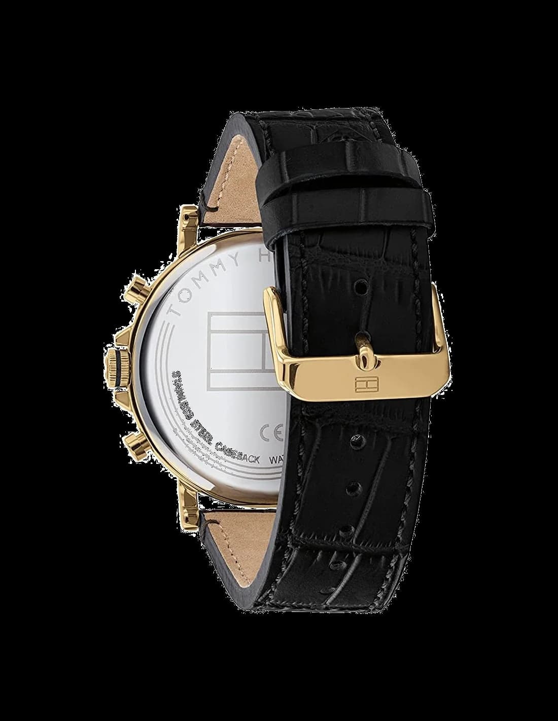 Cadran Tommy Hilfiger 1710417 blanc soleillé aux index bâtons dorés et aiguilles fines, date à 3h