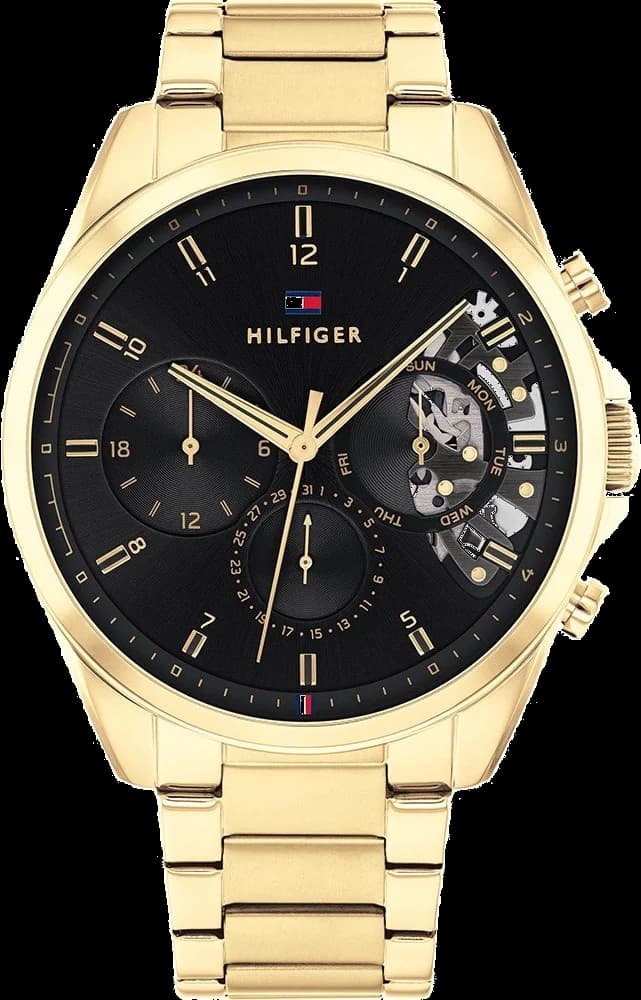 Montre Tommy Hilfiger 1710447 au cadran squelette doré, acier doré, style moderne et élégant