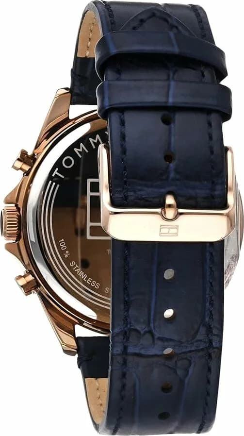 Bracelet Tommy Hilfiger 1710451 en cuir noir avec coutures contrastées, fermoir boucle ardillon en acier