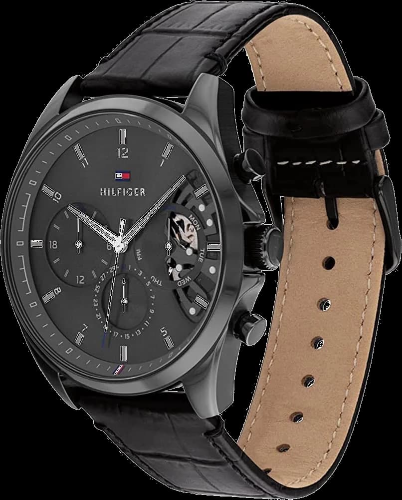 Bracelet Tommy Hilfiger 1710452 cuir marron cousu main, boucle ardillon en acier inoxydable brossé, confort et élégance assurés
