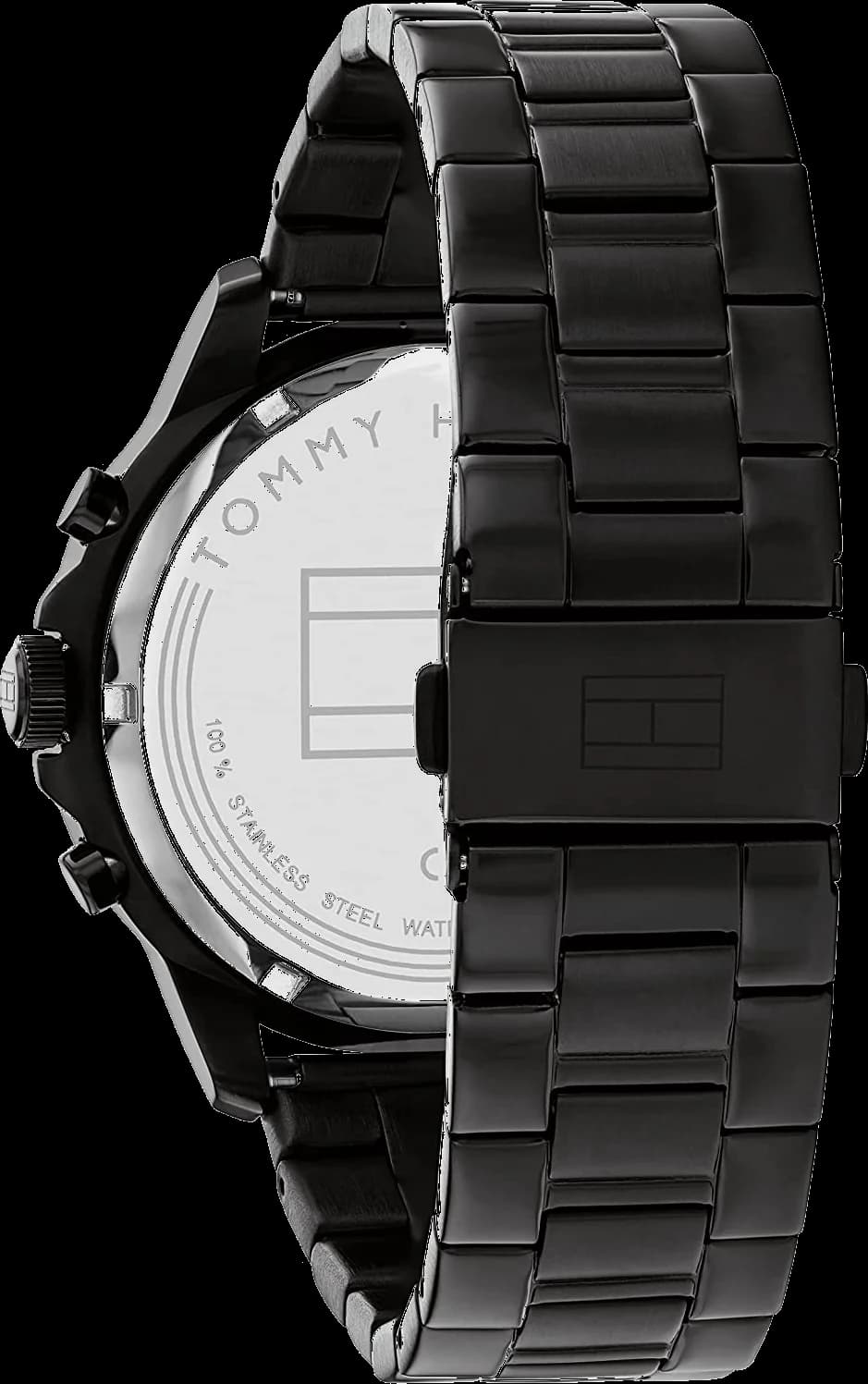 Bracelet Tommy Hilfiger 1710478 en cuir noir avec coutures contrastées et boucle ardillon, aspect robuste et élégant