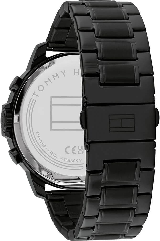 Bracelet Tommy Hilfiger 1710494 en acier noir à maillons, fermoir déployant et finition brossée