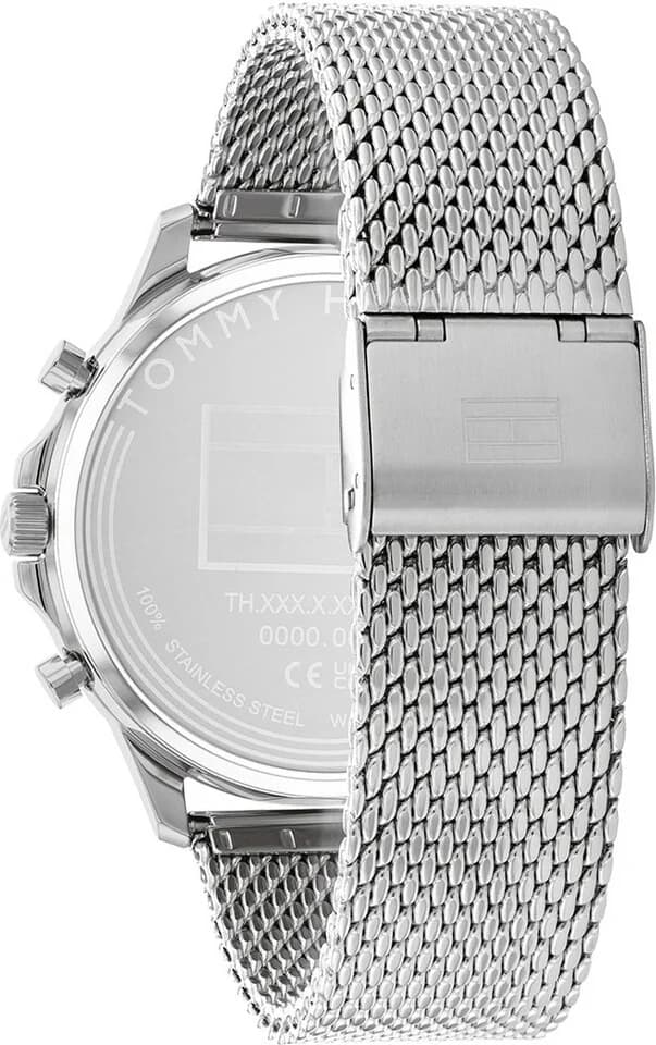 Bracelet Tommy Hilfiger 1710499 en maille milanaise argentée ajustable, finition lisse et boucle déployante sécurisée