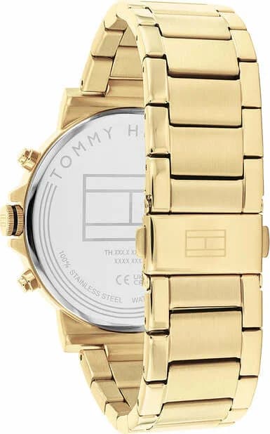 Bracelet Tommy Hilfiger 1710589 en acier doré, maillons lisses et boucle déployante, finition polie brillante