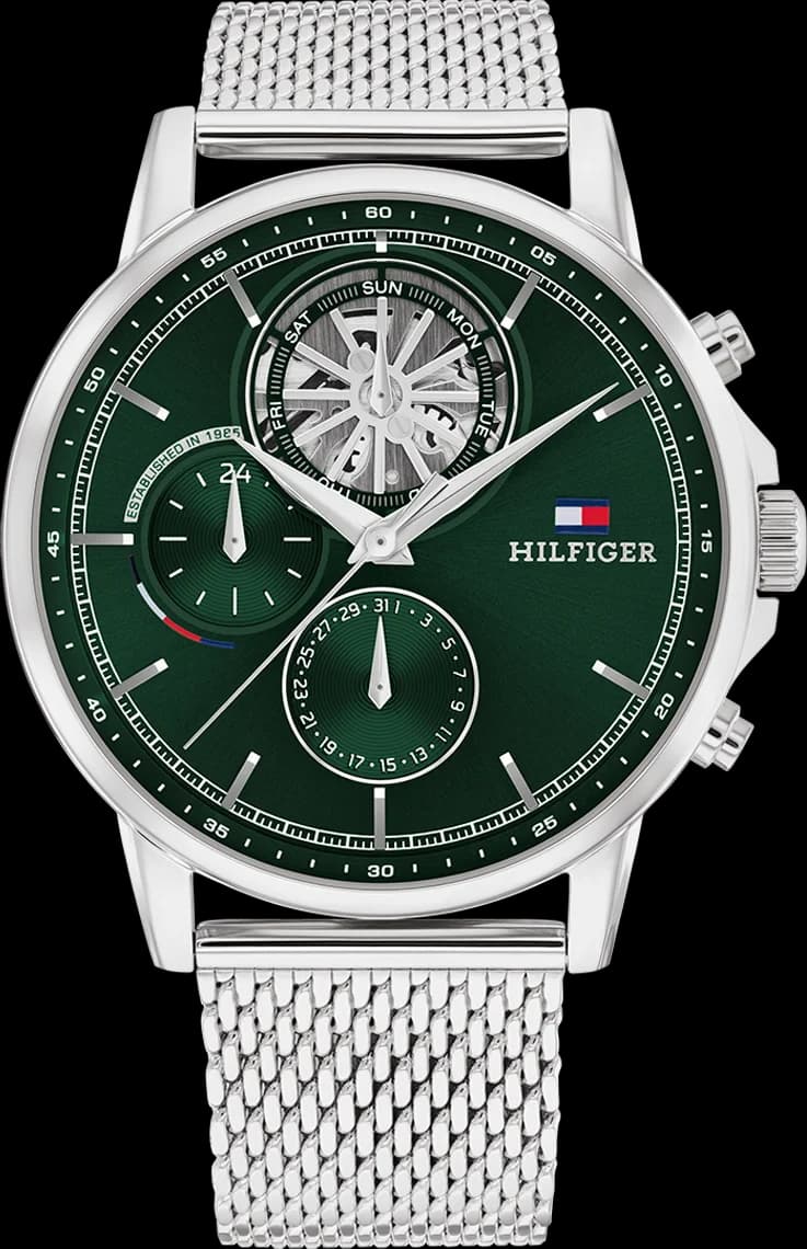 Montre Tommy Hilfiger 1710608 au cadran vert soleil, acier, design classique moderne