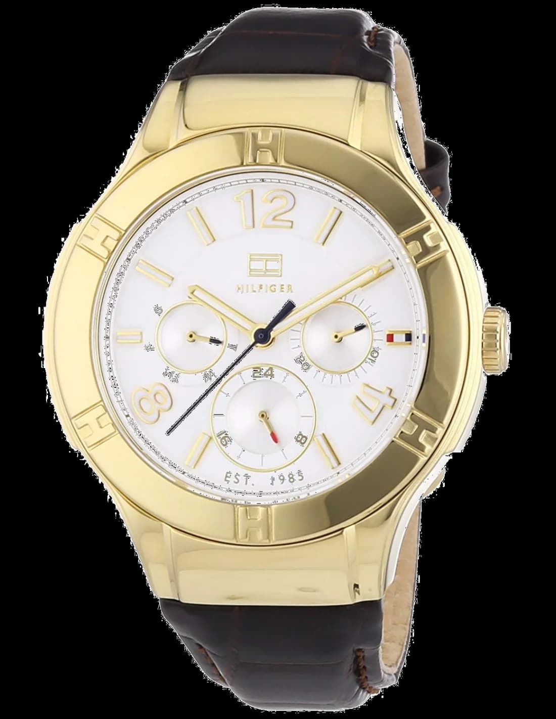 Montre Tommy Hilfiger 1781363 au cadran marron soleillé et boîtier doré, style chic et féminin