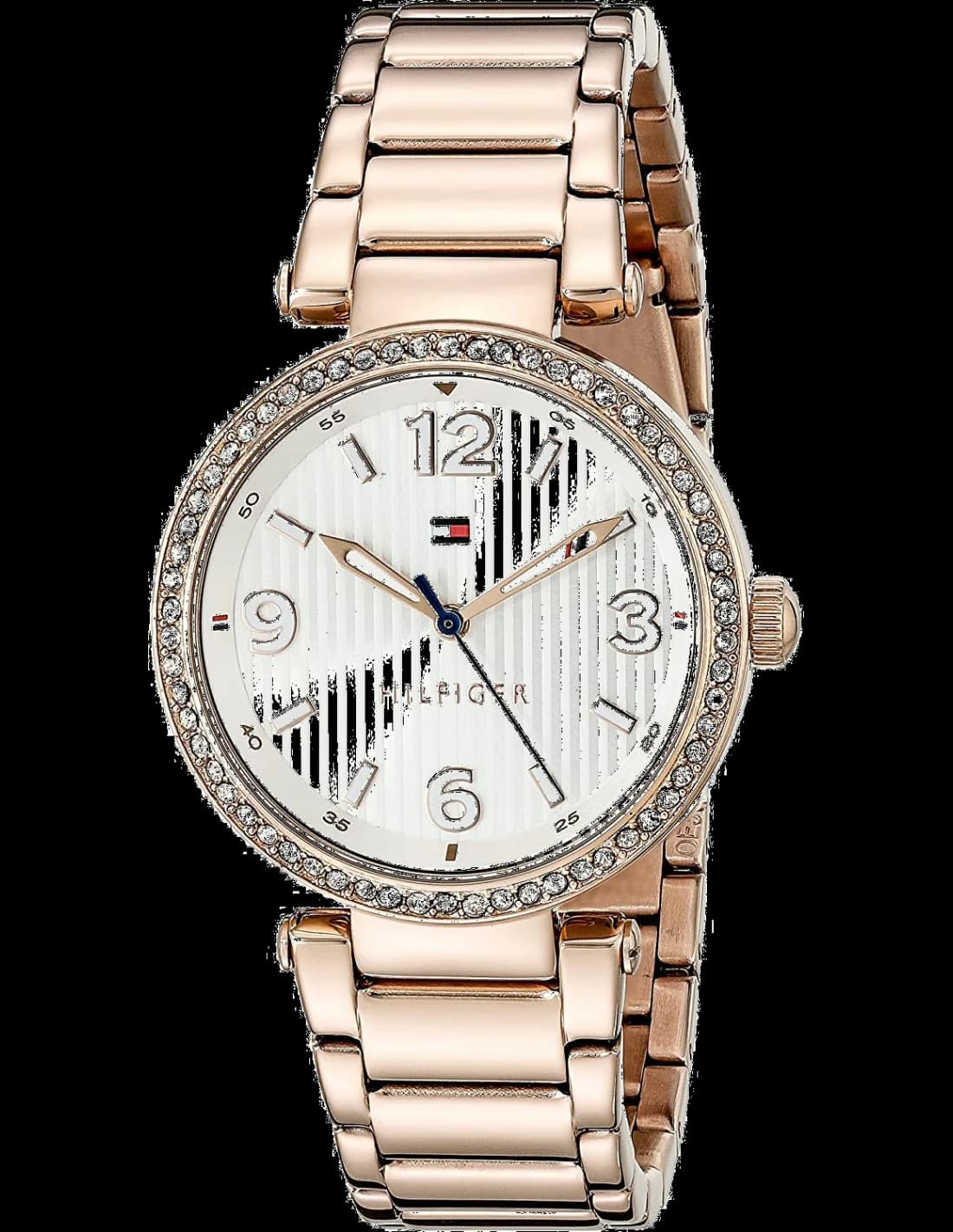 Montre Tommy Hilfiger 1781590 avec cadran blanc et index dorés, style chic et minimaliste