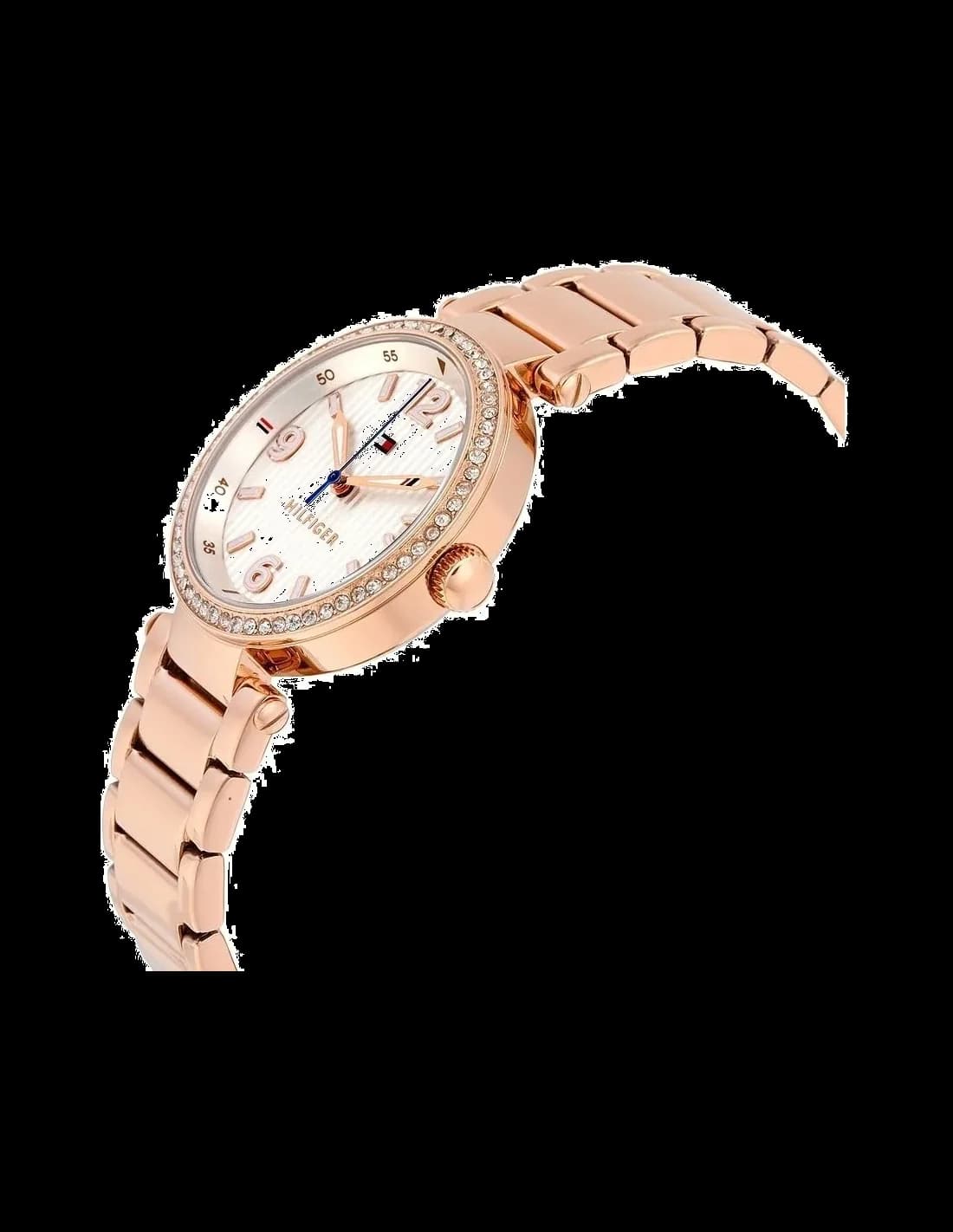Cadran Tommy Hilfiger 1781590 affichant aiguilles dorées et index bâtons, date à 3h