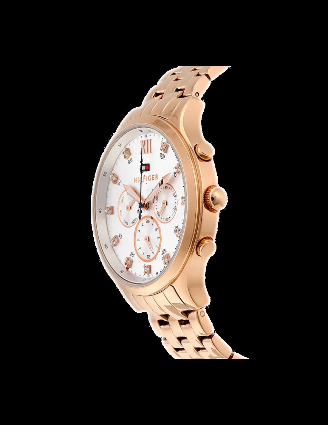 Cadran Tommy Hilfiger 1781611 avec index bâtons, aiguilles dorées et guichet date à 3h