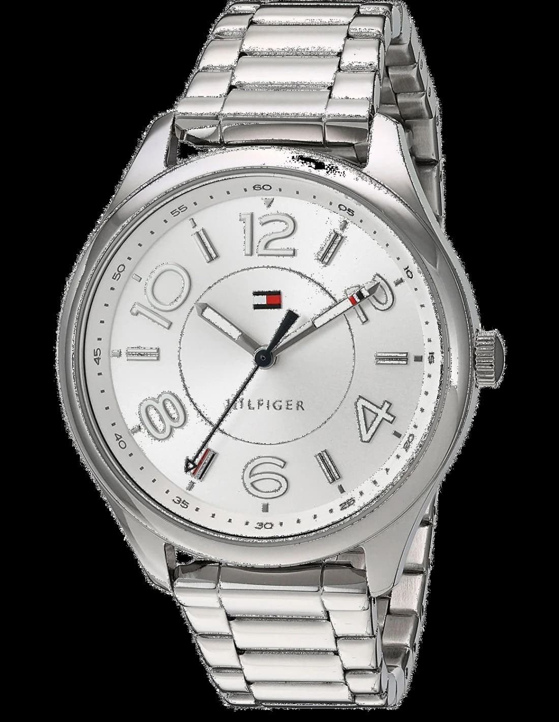 Montre Tommy Hilfiger 1781672 cadran argenté soleil, aiguilles dorées, style élégant et raffiné pour femme