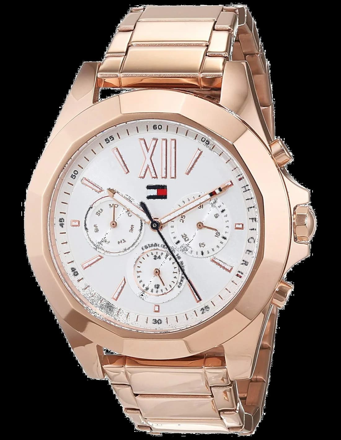 Montre Tommy Hilfiger 1781847 avec cadran blanc nacré et index dorés, style élégant et féminin