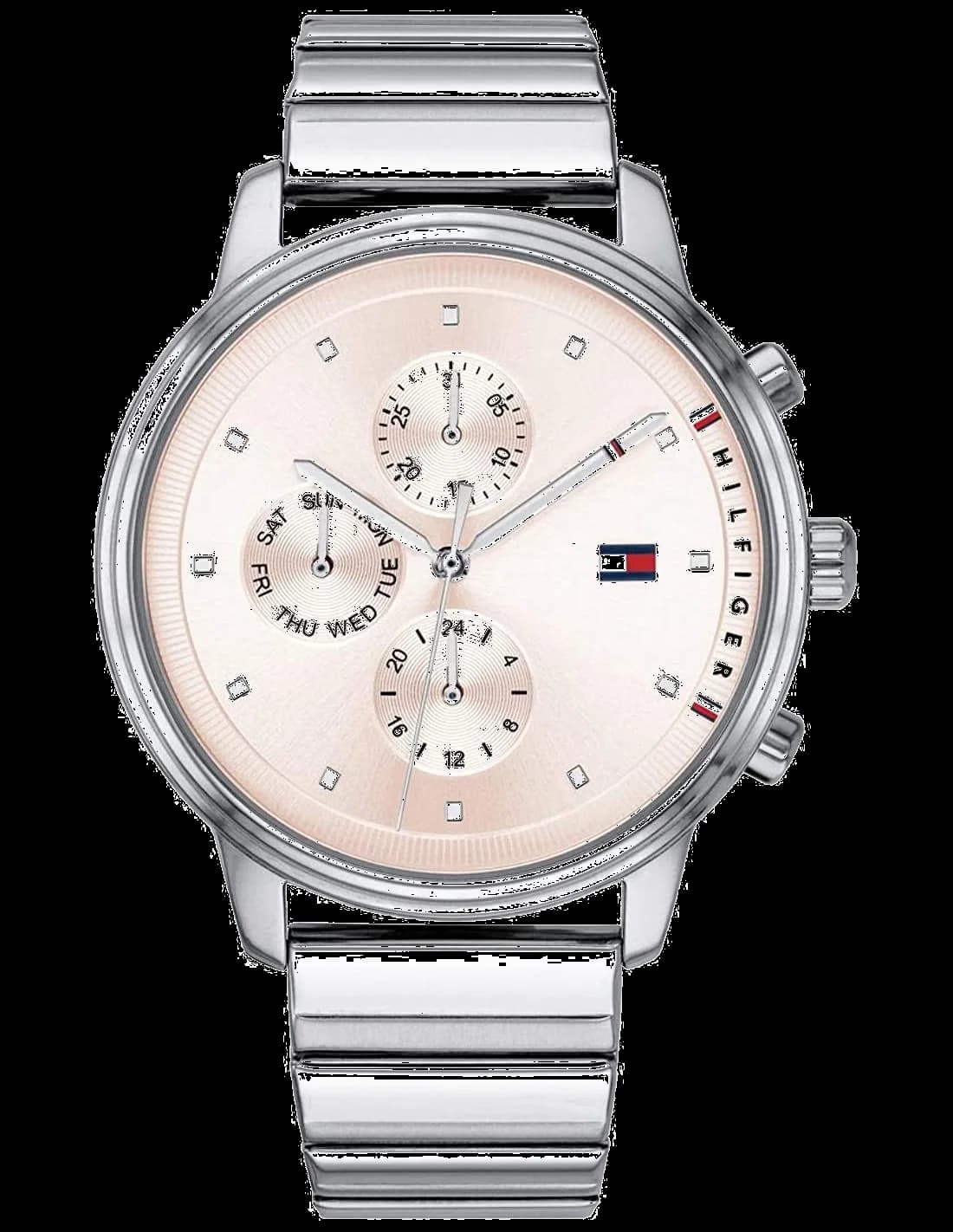 Montre Tommy Hilfiger 1781904 au cadran rose, aiguilles dorées et index bâtons nacré