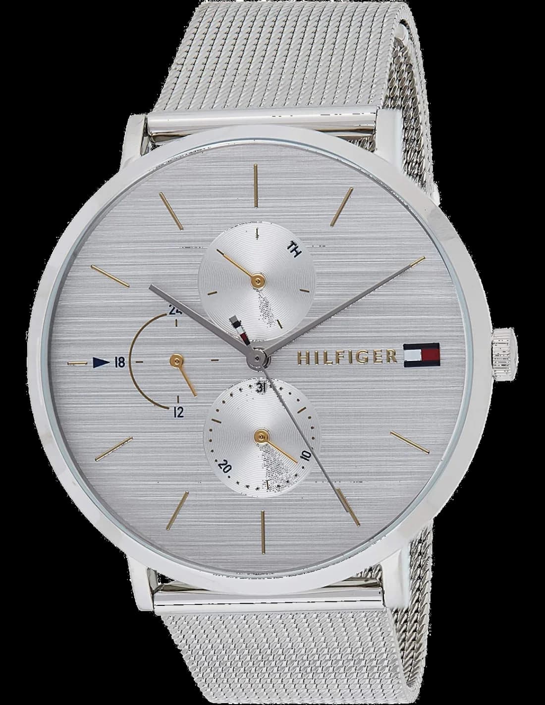 Montre Tommy Hilfiger 1781942 avec cadran blanc et index dorés, style chic et intemporel