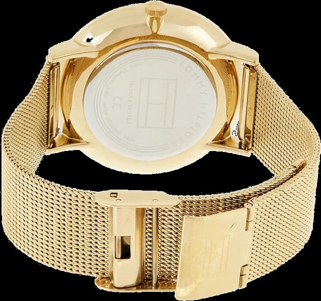 Bracelet Tommy Hilfiger 1781943 en maille milanaise dorée, fermoir déployante, finition brillante