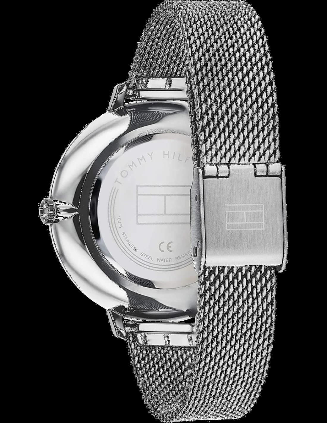 Cadran Tommy Hilfiger 1782157 blanc avec index bâtons dorés et logo Tommy Hilfiger à 12h, élégance intemporelle