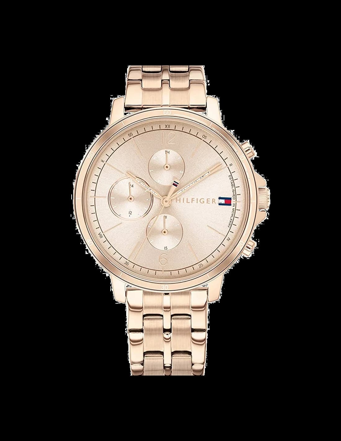 Montre Tommy Hilfiger 1782190 avec cadran blanc nacré et index dorés, style chic et féminin