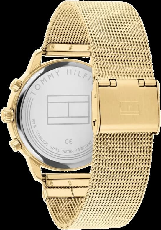 Bracelet Tommy Hilfiger 1782302 en maille milanaise dorée, fermoir déployante, finition brillante et confort au poignet