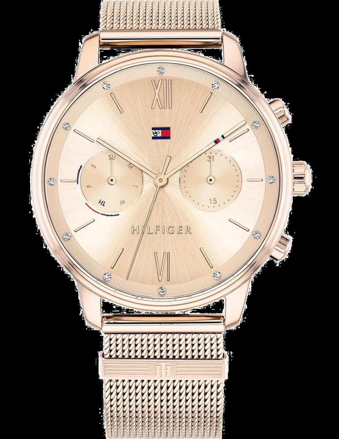 Montre Tommy Hilfiger 1782303 au cadran blanc soleillé et boîtier en acier or rose, élégance classique et moderne