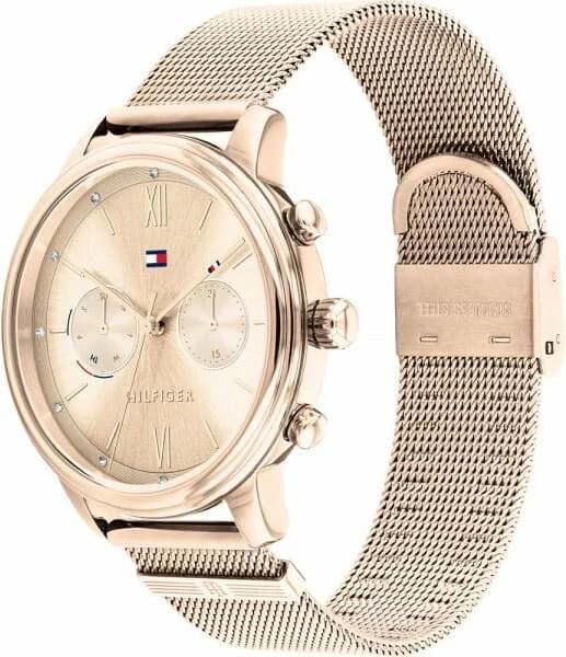 Cadran Tommy Hilfiger 1782303 blanc soleillé avec index bâtons argentés, aiguilles fines et date à 3h, design épuré