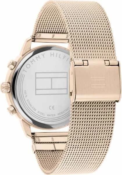 Bracelet Tommy Hilfiger 1782303 en maille milanaise or rose, finition brillante, boucle déployante ajustable pour confort optimal