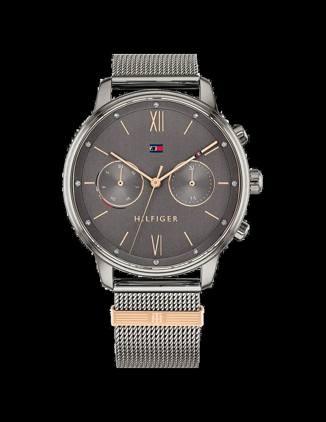 Montre Tommy Hilfiger 1782304 au cadran anthracite soleillé avec index bâtons et aiguilles argentées, style classique moderne