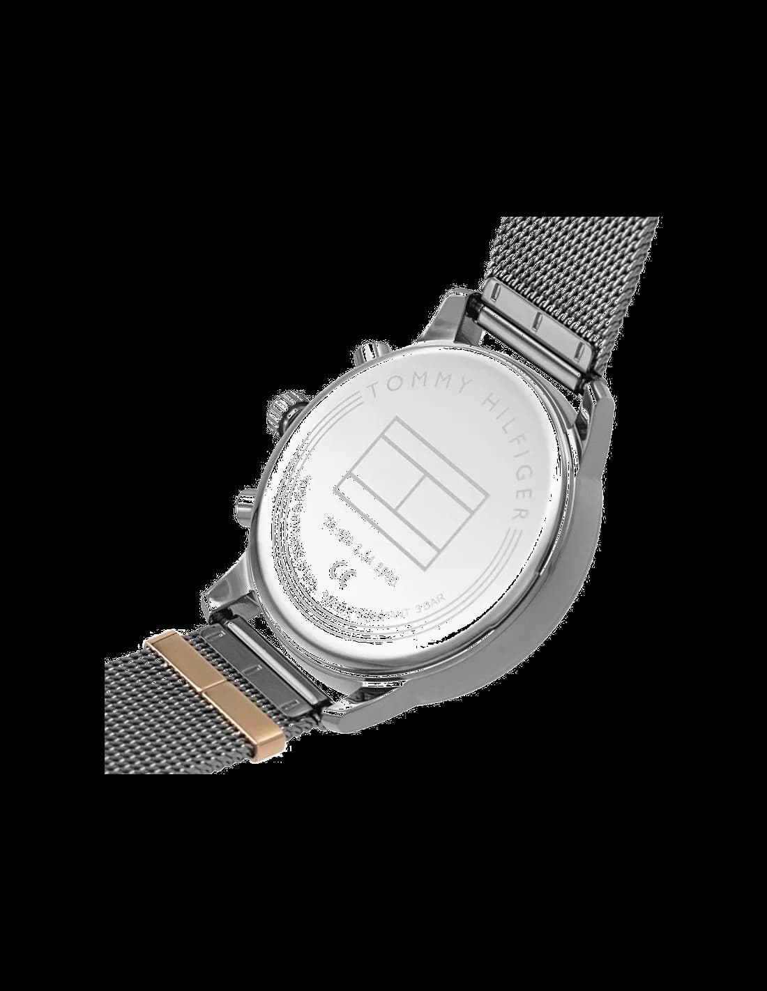 Boîtier Tommy Hilfiger 1782304 en acier inoxydable brossé, lunette fine polie, profil mince et design épuré