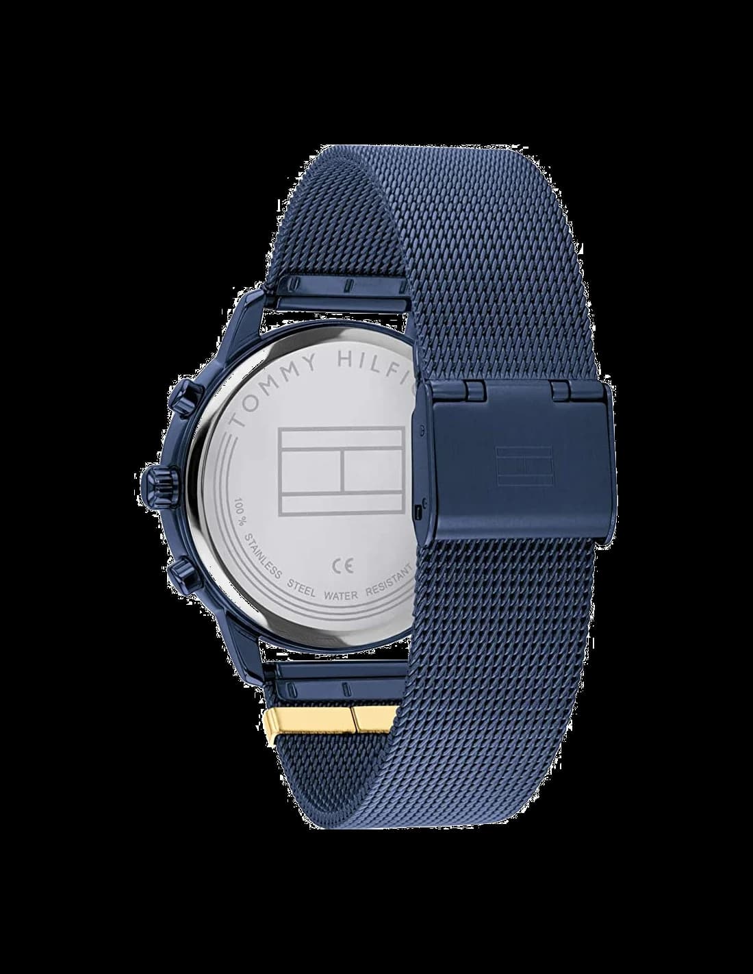 Bracelet Tommy Hilfiger 1782305 en maille milanaise bleue, finition satinée, fermoir déployant ajustable, confort et sécurité