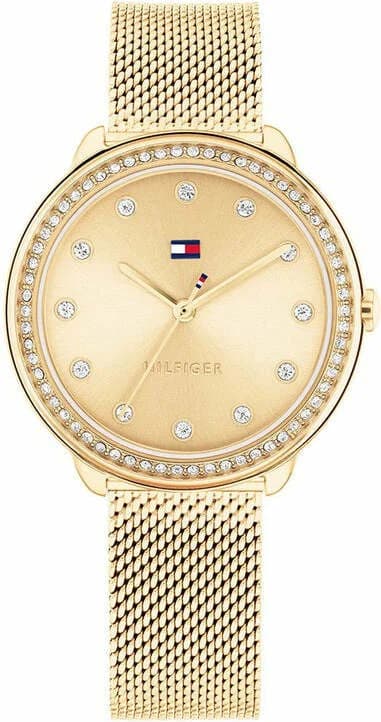 Montre Tommy Hilfiger 1782699 au cadran blanc nacré et index dorés, style élégant et féminin
