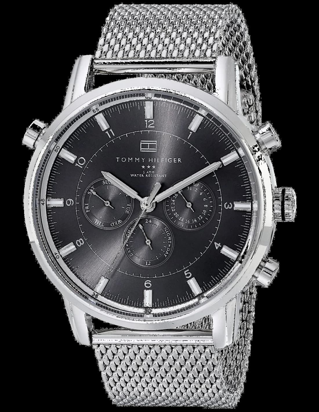 Montre Tommy Hilfiger 1790877 au cadran noir avec index argentés et aiguilles luminescentes, style classique chic