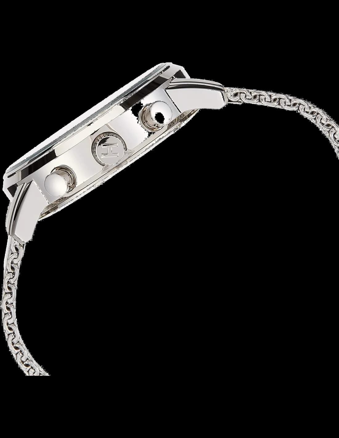 Cadran Tommy Hilfiger 1790877 au cadran noir présentant des index bâtons et un guichet date à 3h, aiguilles squelettes
