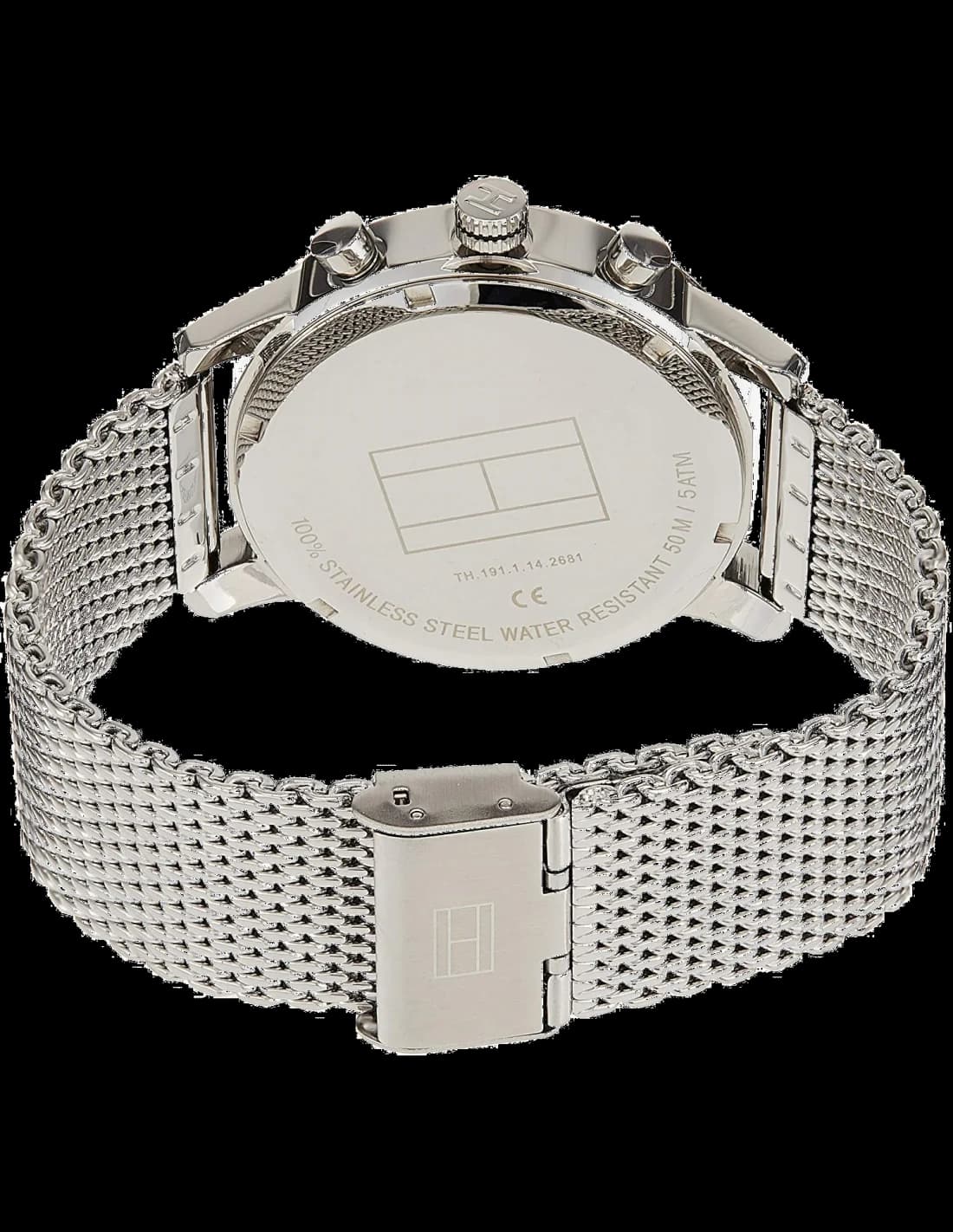 Bracelet Tommy Hilfiger 1790877 en maille milanaise argentée avec fermoir déployant, finition lisse et élégante